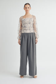 Long-Sleeve Mesh Ruched Top I ABET7532 I SHIP 09/11/24