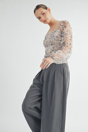 Long-Sleeve Mesh Ruched Top I ABET7532 I SHIP 09/11/24