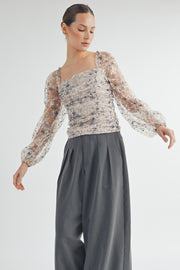 Long-Sleeve Mesh Ruched Top I ABET7532 I SHIP 09/11/24