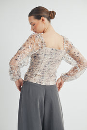 Long-Sleeve Mesh Ruched Top I ABET7532 I SHIP 09/11/24