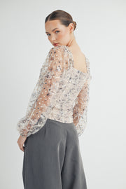 Long-Sleeve Mesh Ruched Top I ABET7532 I SHIP 09/11/24