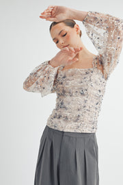 Long-Sleeve Mesh Ruched Top I ABET7532 I SHIP 09/11/24