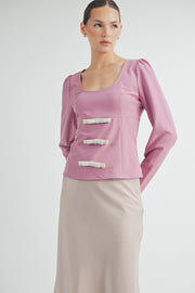 Front Bow Long Sleeve Top I ABET7537