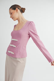 Front Bow Long Sleeve Top I ABET7537