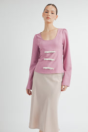 Front Bow Long Sleeve Top I ABET7537