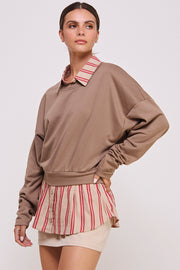 Mixed Knit Lapel Collar Sweatshirt I ABET7554