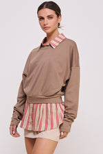 Load image into Gallery viewer, Mixed Knit Lapel Collar Sweatshirt I ABET7554
