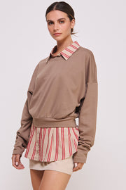 Mixed Knit Lapel Collar Sweatshirt I ABET7554