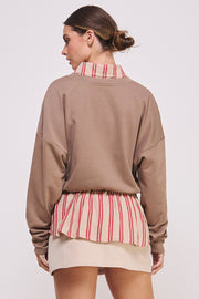 Mixed Knit Lapel Collar Sweatshirt I ABET7554