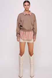 Mixed Knit Lapel Collar Sweatshirt I ABET7554