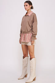 Mixed Knit Lapel Collar Sweatshirt I ABET7554