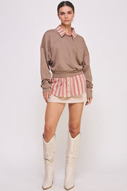 Mixed Knit Lapel Collar Sweatshirt I ABET7554