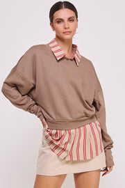 Mixed Knit Lapel Collar Sweatshirt I ABET7554