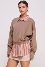 Load image into Gallery viewer, Mixed Knit Lapel Collar Sweatshirt I ABET7554
