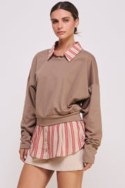 Mixed Knit Lapel Collar Sweatshirt I ABET7554