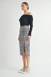 Leopard Suede Midi Skirt / S#ABHB0109 I INSTOCK