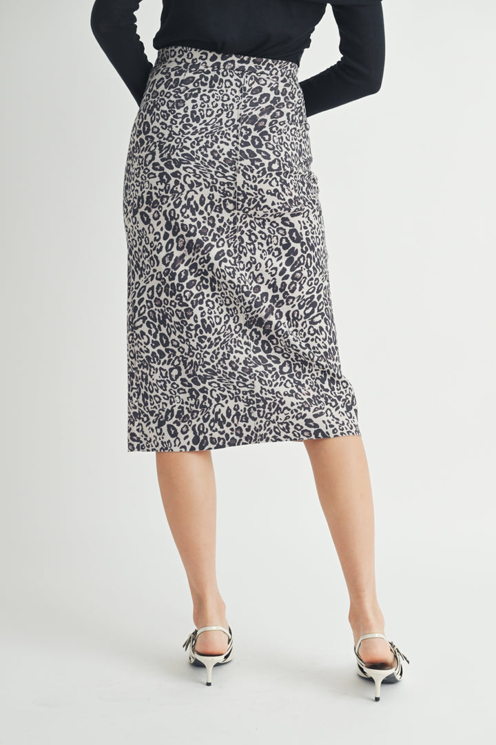 Leopard Suede Midi Skirt / S#ABHB0109 I INSTOCK