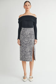Leopard Suede Midi Skirt / S#ABHB0109 I INSTOCK