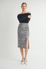 Leopard Suede Midi Skirt / S#ABHB0109 I INSTOCK