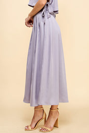 Satin Pleated Midi Skirt & Top SET / S#ABHT0120ABHB0126