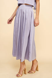 Satin Pleated Midi Skirt & Top SET / S#ABHT0120ABHB0126