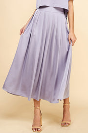 Satin Pleated Midi Skirt & Top SET / S#ABHT0120ABHB0126
