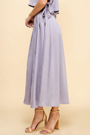 Satin Pleated Midi Skirt & Top SET / S#ABHT0120ABHB0126