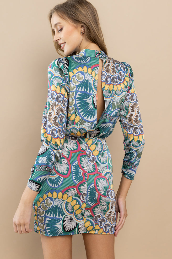 Printed Mock neck Dress / S#ABHD0106