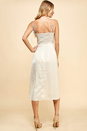 Satin Spaghetti Strap Midi Dress / S#ABHD0134