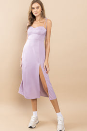 Satin Spaghetti Strap Midi Dress / S#ABHD0134