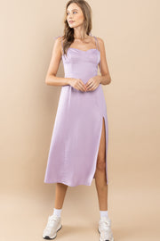 Satin Spaghetti Strap Midi Dress / S#ABHD0134