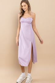 Satin Spaghetti Strap Midi Dress / S#ABHD0134