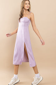 Satin Spaghetti Strap Midi Dress / S#ABHD0134
