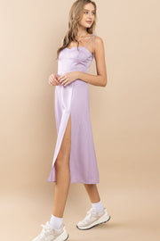 Satin Spaghetti Strap Midi Dress / S#ABHD0134