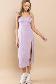 Satin Spaghetti Strap Midi Dress / S#ABHD0134