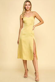 Satin Spaghetti Strap Midi Dress / S#ABHD0134