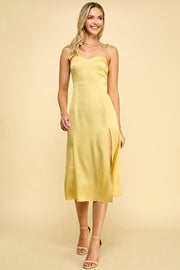 Satin Spaghetti Strap Midi Dress / S#ABHD0134