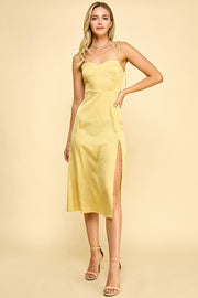 Satin Spaghetti Strap Midi Dress / S#ABHD0134