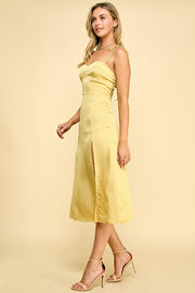 Satin Spaghetti Strap Midi Dress / S#ABHD0134