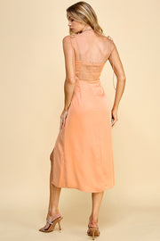 Satin Spaghetti Strap Midi Dress / S#ABHD0134