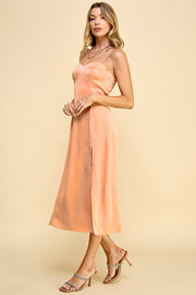 Satin Spaghetti Strap Midi Dress / S#ABHD0134