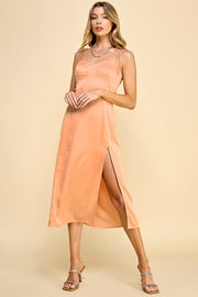 Satin Spaghetti Strap Midi Dress / S#ABHD0134