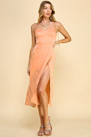 Satin Spaghetti Strap Midi Dress / S#ABHD0134