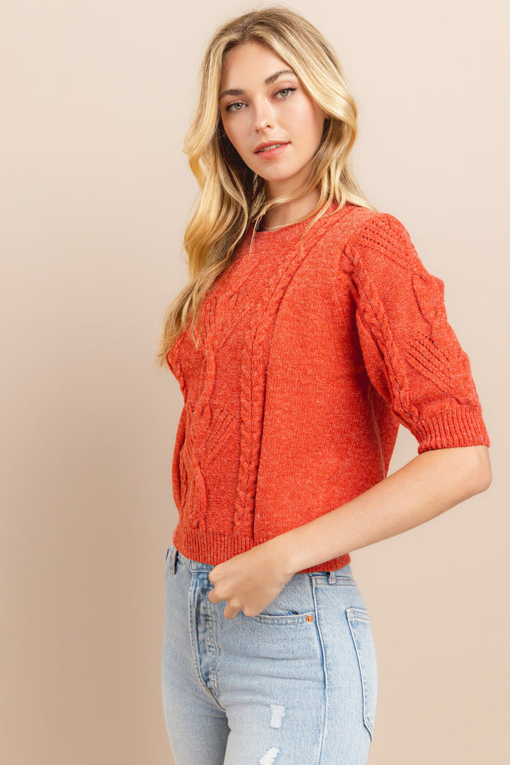 Cable Short Sleeve Sweater / S#ABHS0116