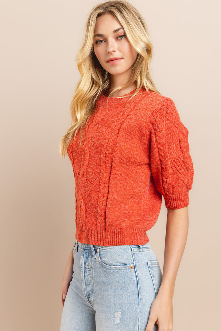 Cable Short Sleeve Sweater / S#ABHS0116
