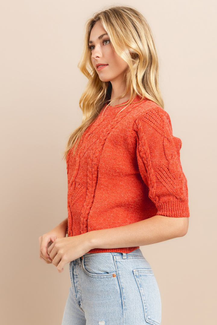 Cable Short Sleeve Sweater / S#ABHS0116