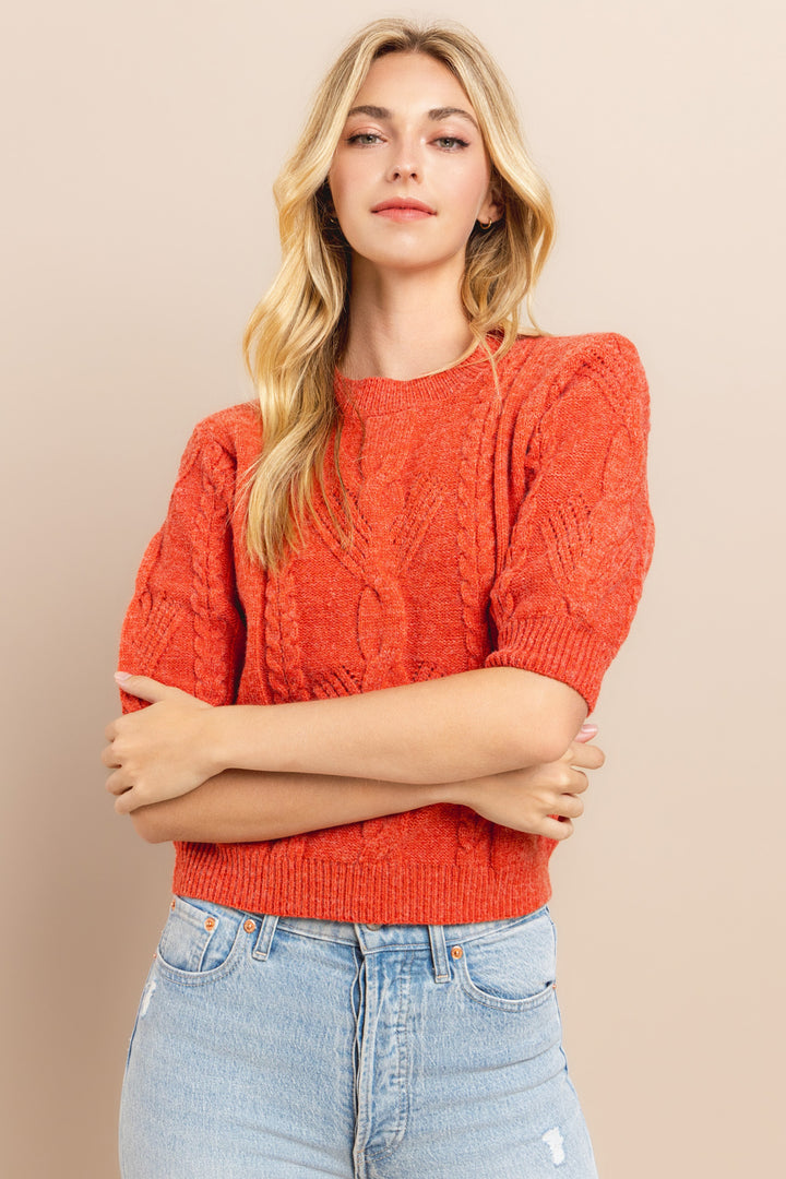 Cable Short Sleeve Sweater / S#ABHS0116