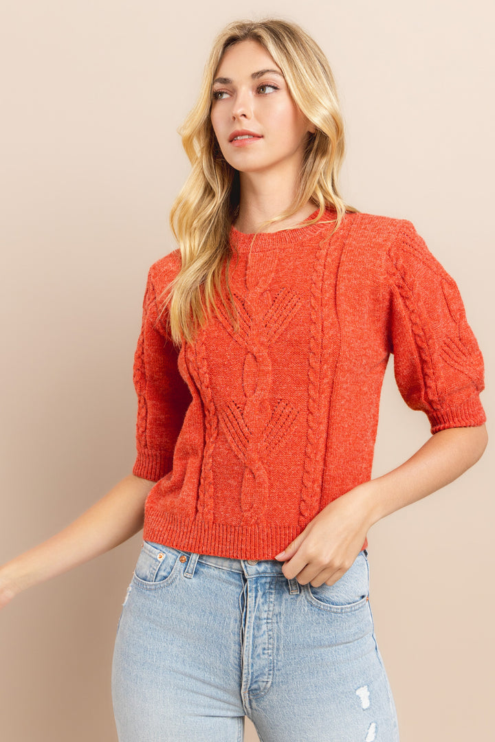 Cable Short Sleeve Sweater / S#ABHS0116