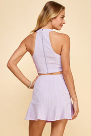 High Neck Cropped Tank Top & Ruffle Mini Skirt Set /S#ABHT0114ABHB0121