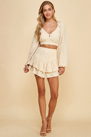 Textured Woven Ruffle Mini Skirt /S#ABHB0124